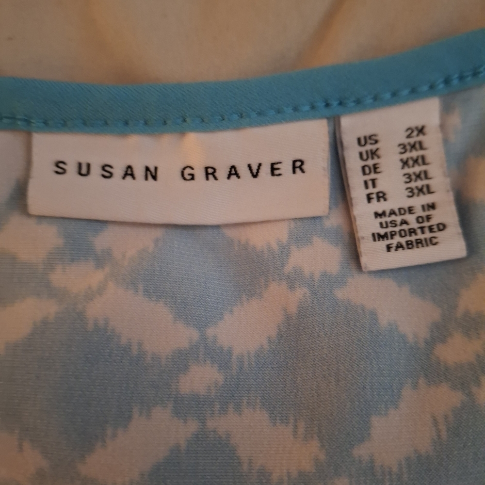 Susan Graver Blue Patterned Women's 3/4 Sleeve Top - Picture 6 of 10